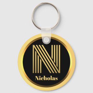 N Gold Monogrammed Letter Personalised Keychain