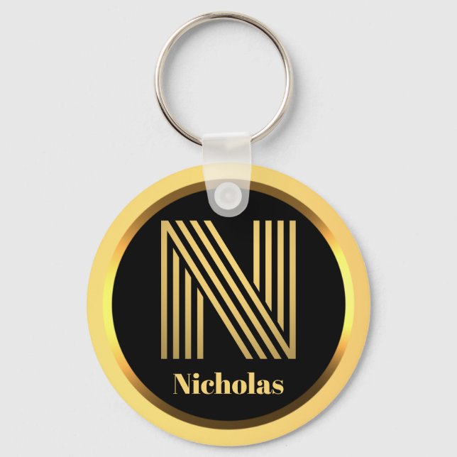 N Gold Monogrammed Letter Personalised Keychain (Front)