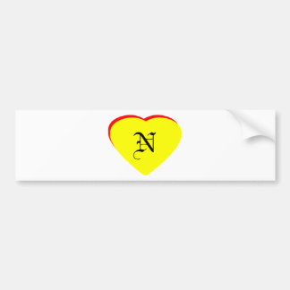 "N" Heart Yellow Red Wedding Invitation The MUSEUM Bumper Sticker