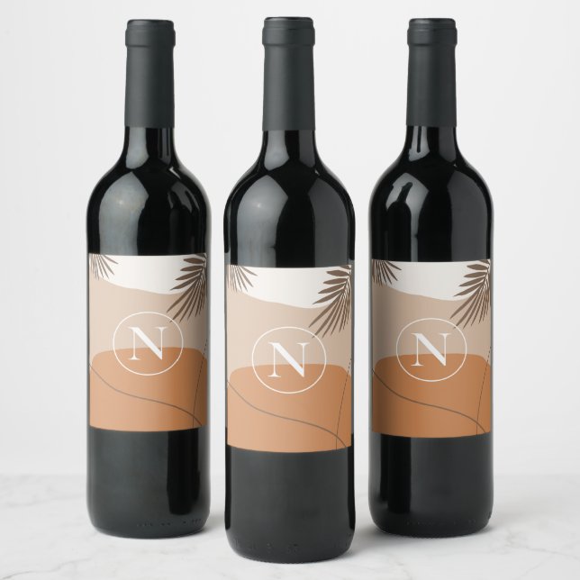 N - Initial Monogram Letter N Abstract Design Wine Label (Bottles)