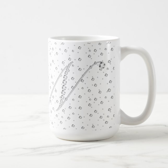 N Initial Monogram White Diamonds Print Coffee Mug (Right)