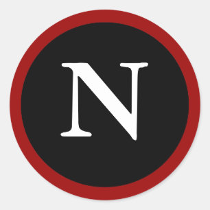 N : Initial N Letter N Red, White & Black Sticker