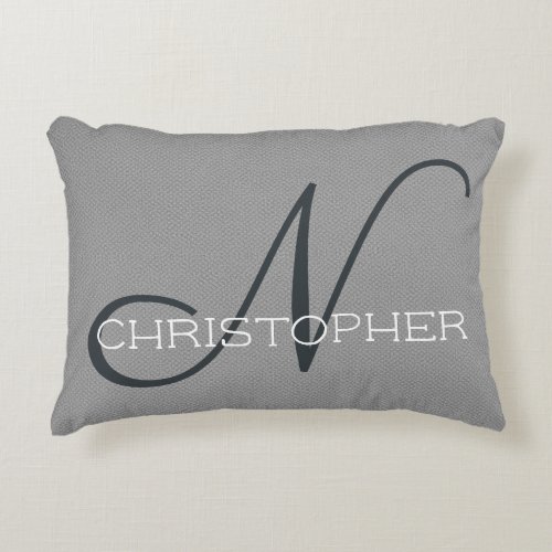 N Initial Personalized Name Black White Gray Accent Pillow