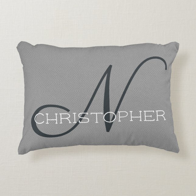 N Initial Personalized Name Black White Gray Accent Pillow (Front)