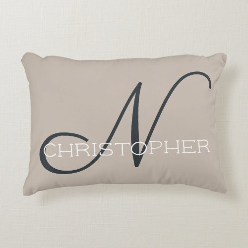 N Initial Personalized Name Neutral Tan Taupe Accent Pillow