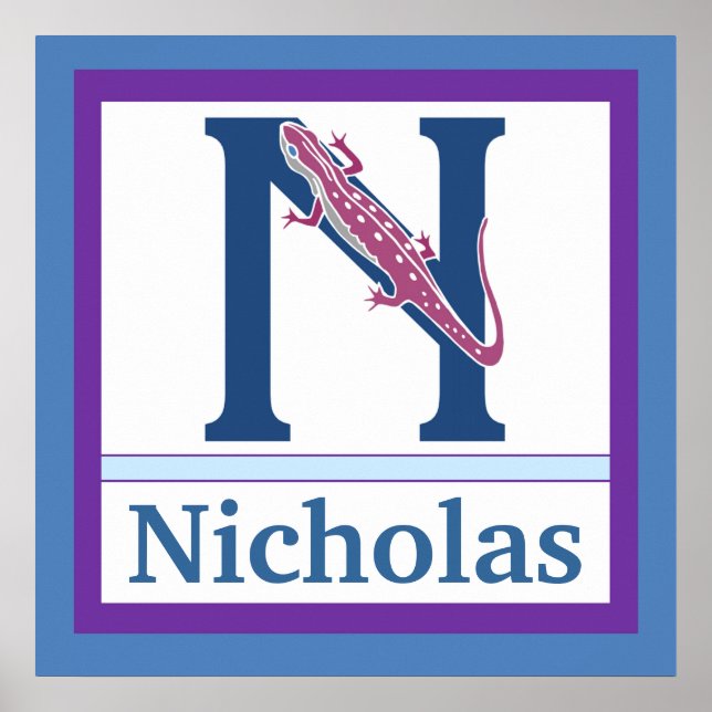 N is for Newt and Boy Name Wall Art for Kids (Front)