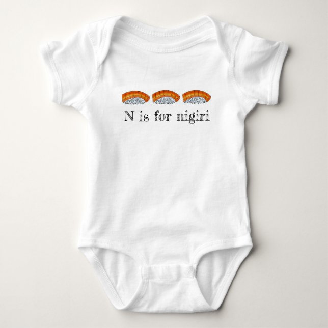 N is for Nigiri Salmon Sushi Japanese Food Fish Baby Bodysuit (Front)
