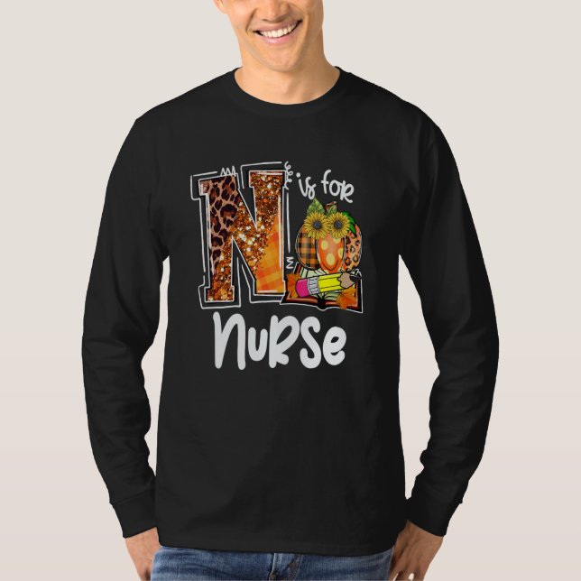 N Is For Nurse Leopard Pumpkin Fall Thanksgiving T-Shirt (Front)