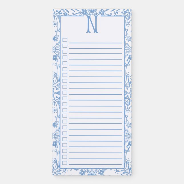 N Monogram Blue & White Magnetic Notepad (Front)