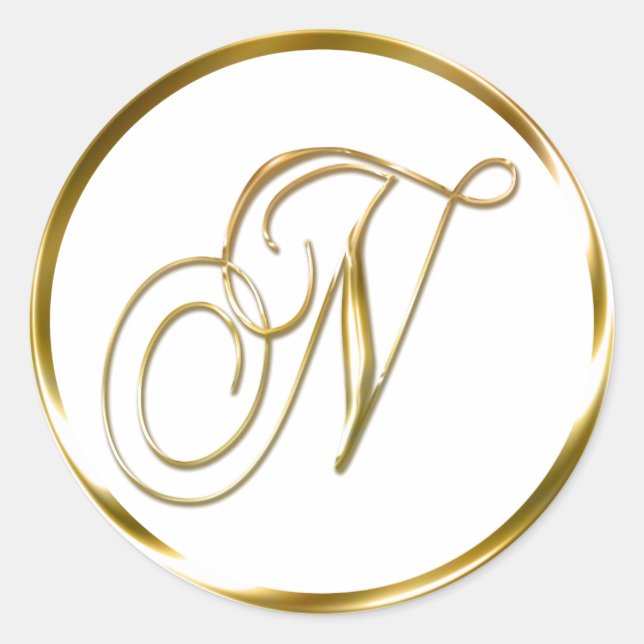 N Monogram Faux Gold Envelope Or Favor Seal (Front)
