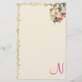 N Monogram Floral Bouquet Stationery