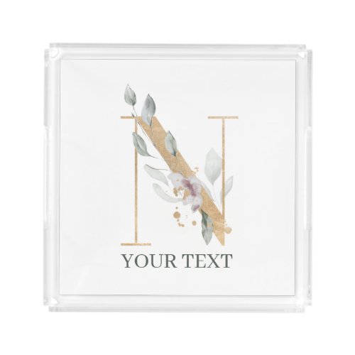 N Monogram Floral Personalized Acrylic Tray