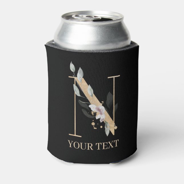 N Monogram Floral Personalized Can Cooler (Can Back)