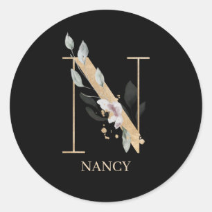 N Monogram Floral Personalized Classic Round Sticker