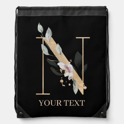 N Monogram Floral Personalized Drawstring Bag