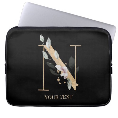 N Monogram Floral Personalized Laptop Sleeve