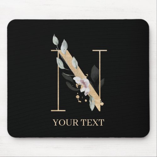 N Monogram Floral Personalized Mouse Pad