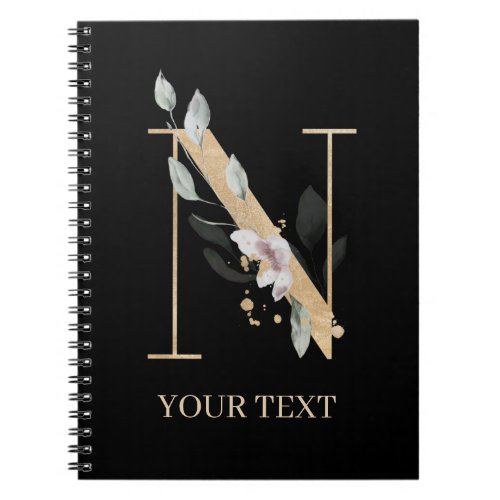 N Monogram Floral Personalized Notebook