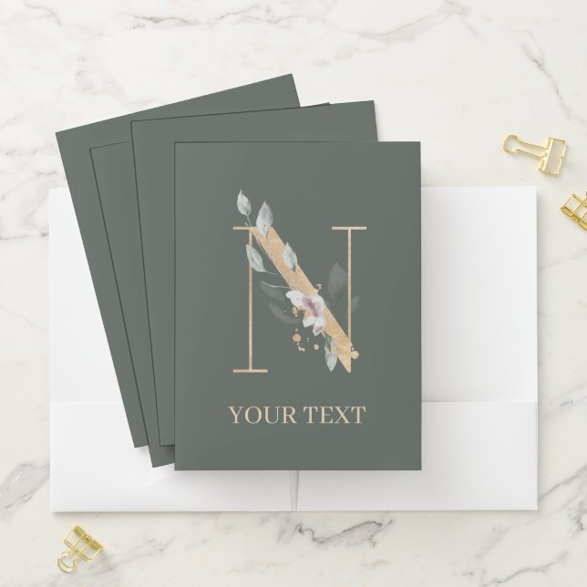 N Monogram Floral Personalized Pocket Folder (In Situ)