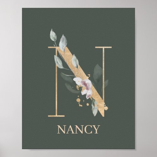 N Monogram Floral Personalized Poster