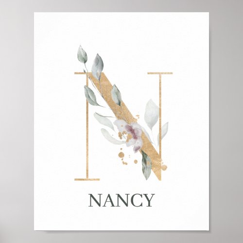 N Monogram Floral Personalized Poster