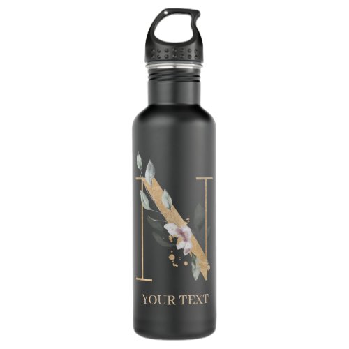 N Monogram Floral Personalized Stainless Steel Water Bottle