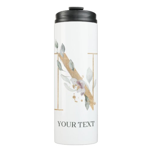 N Monogram Floral Personalized Thermal Tumbler