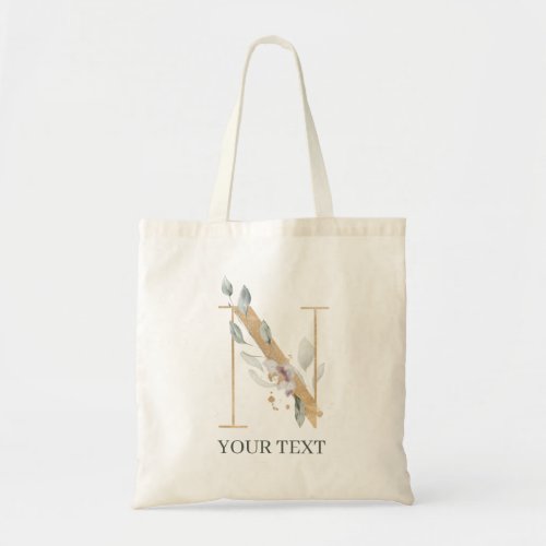 N Monogram Floral Personalized Tote Bag