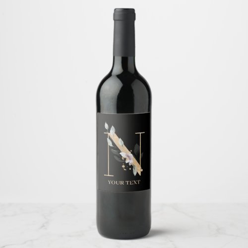 N Monogram Floral Personalized Wine Label