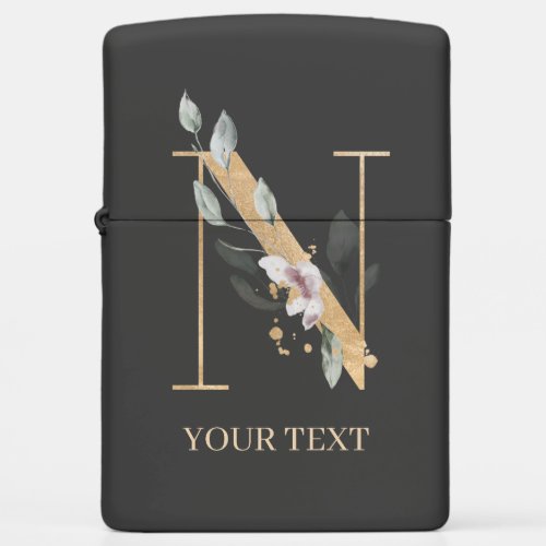 N Monogram Floral Personalized Zippo Lighter