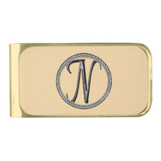 N Monogram Gold Finish Money Clip