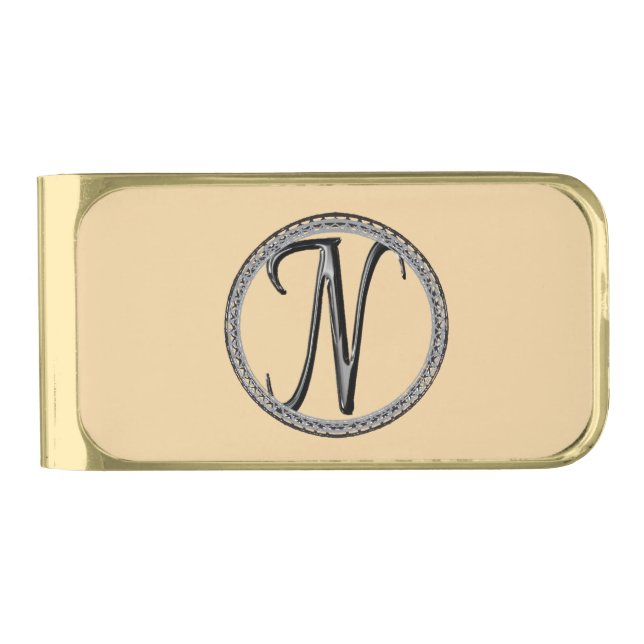 N Monogram Gold Finish Money Clip (Front)