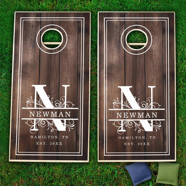 N Monogram Initial Family Name Dark Wood  Cornhole Set (N Monogram Initial Family Name Dark Wood Cornhole Set)