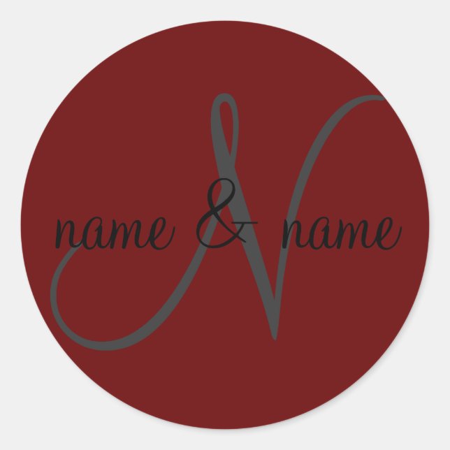 "N" monogram label, personalize first names Classic Round Sticker (Front)