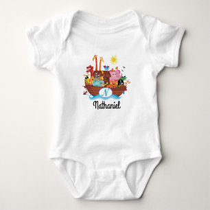 N Monogram Noah's Ark Personalized Baby T-shirt Baby Bodysuit
