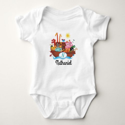 N Monogram Noahs Ark Personalized Baby T_shirt Baby Bodysuit