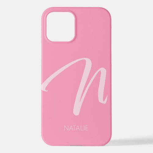 N Monogram Personalized Pink iPhone 12 Case