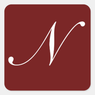 N Monogram White on Dark Red Square Sticker