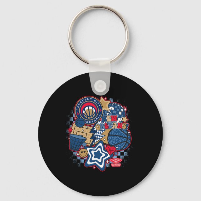 N New Orleans Pelicans Psychedelic Sketll Collage  Keychain (Front)