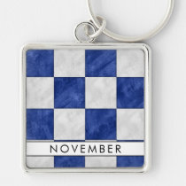 N November Nautical Signal Flag + Your Name Keychain