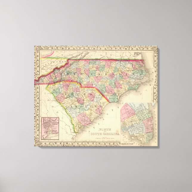 N & S Carolina Map by Mitchell Canvas Print (Front)