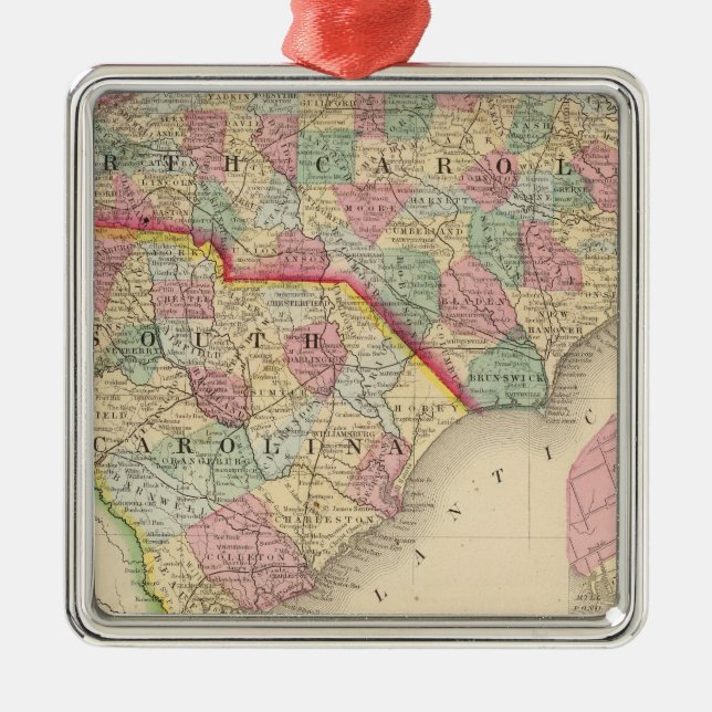 N & S Carolina Map by Mitchell Metal Ornament (Front)