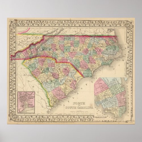 N  S Carolina Map by Mitchell Poster