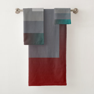 N - teal gray burgundy bath towel set