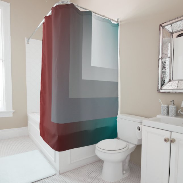N - teal gray burgundy shower curtain (In Situ)