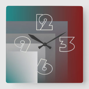 N - teal gray burgundy square wall clock