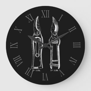 N Vintage Illustration Pruners Roman numeral Clock