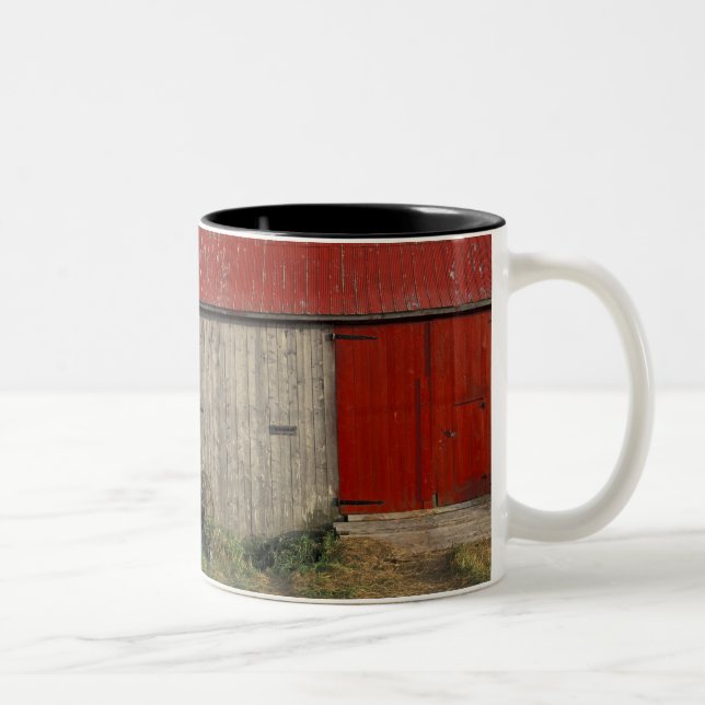 NA, Canada, New Brunswick, Shepody. Red barn Two-Tone Coffee Mug (Right)