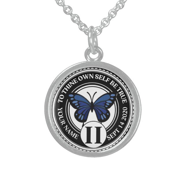 NA Coin with Butterfly Design for Living Clean Sterling Silver Necklace (Front)