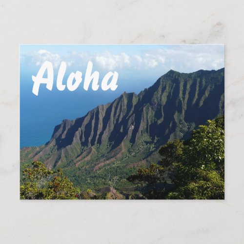 Na Pali Coast Hawaii Aloha text postcard